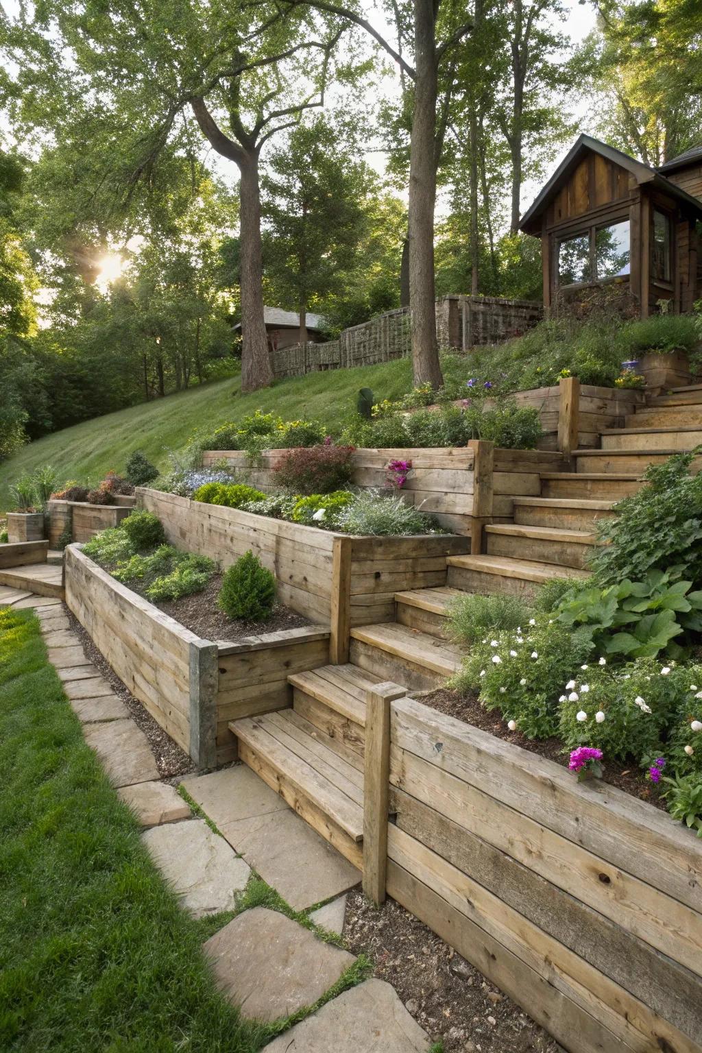 Hillside projects benefit from the rustic charm and sustainability of reclaimed wood.