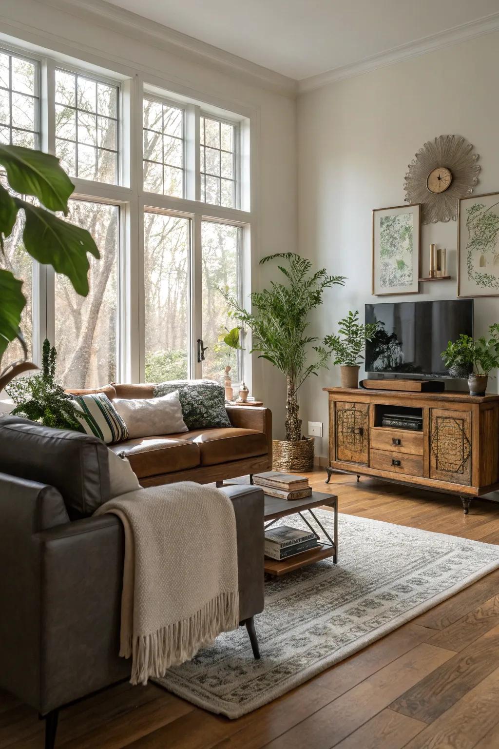 A harmonious integration of antique and contemporary elements within a shifted aesthetic.