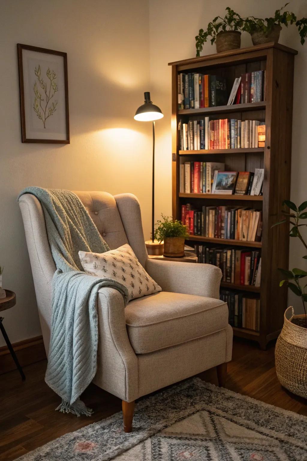 A relaxing nook created for reading and unwinding.
