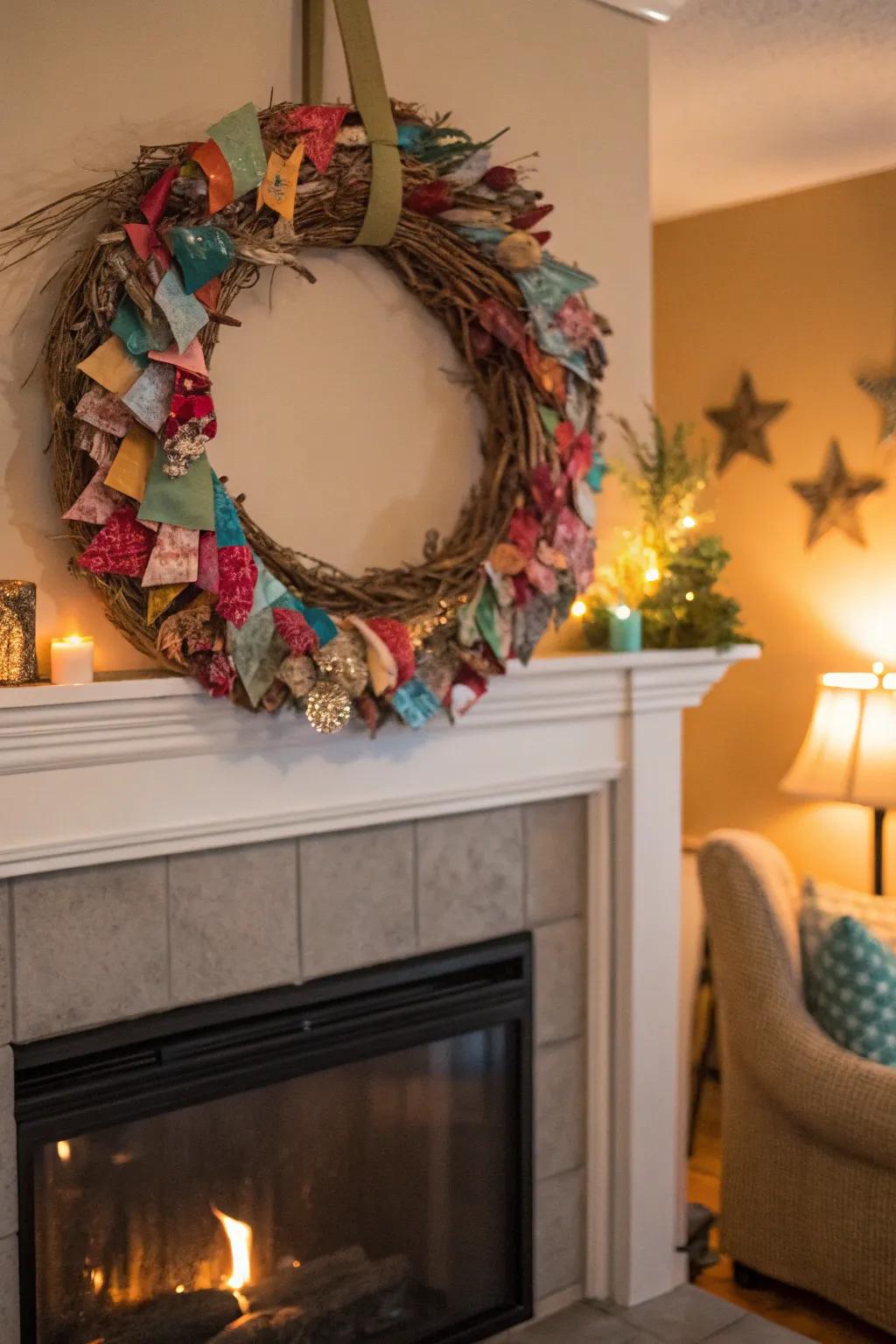 An eco-conscious wreath showcasing inventiveness and sustainability.