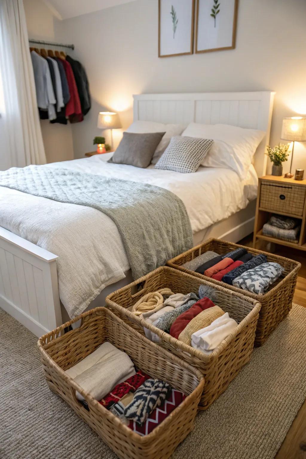 Subjacent-cot baskets proffer concealed safekeeping stratagems.