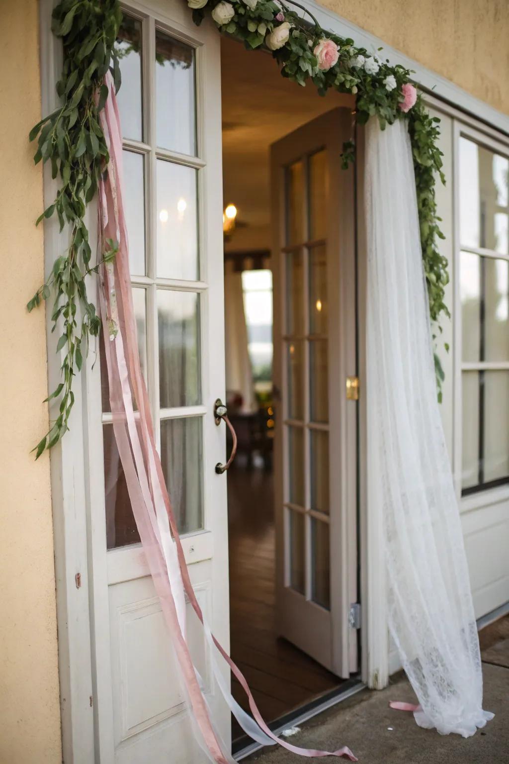 Impart a playful nuance with a ribbon portal drape.