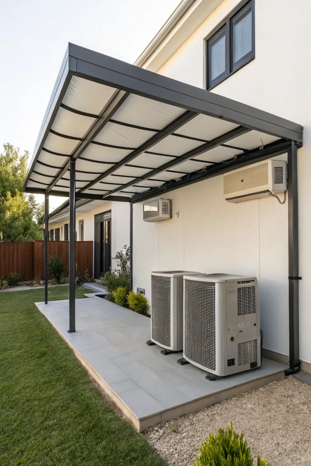 A stylish awning offers shade and enhances the outdoor space.