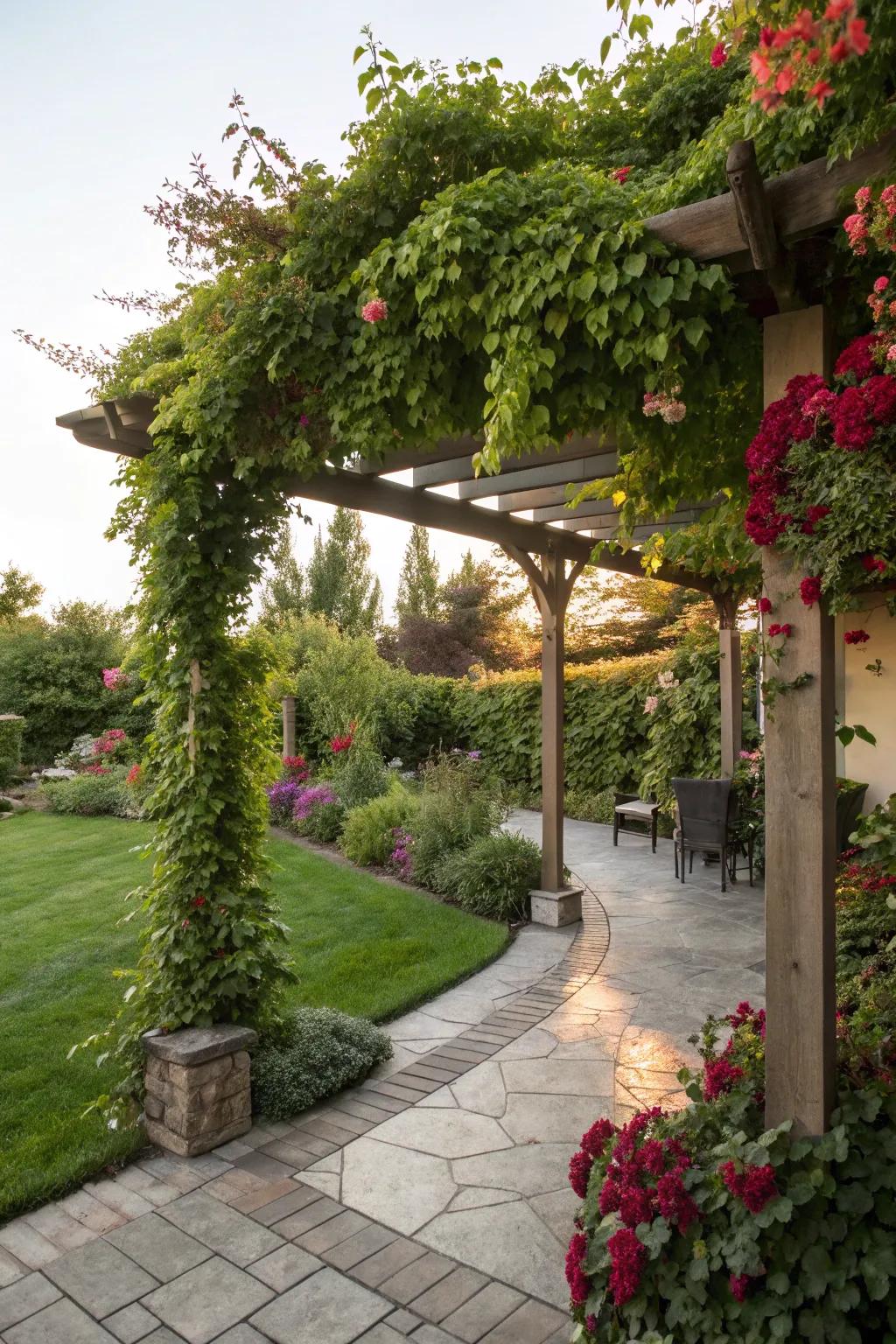 A colonnade furnishes shade and a stylish flourish to your landscape.