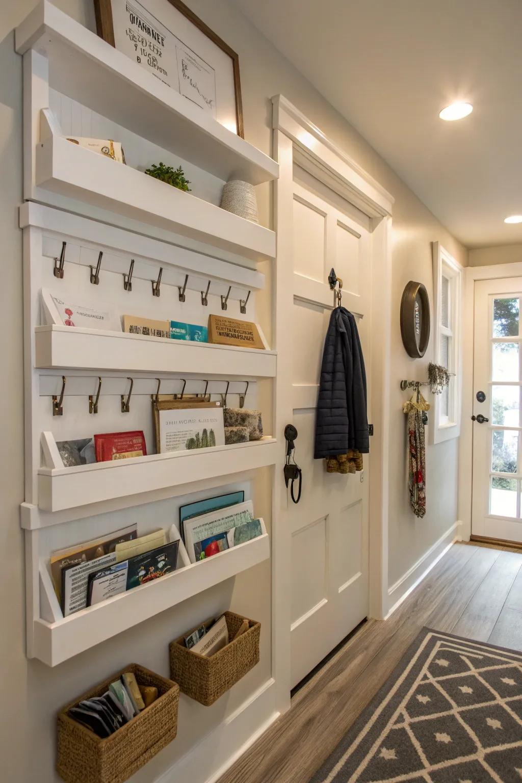 Maintain the orderliness and style of your entrance area with in-wall shelves.