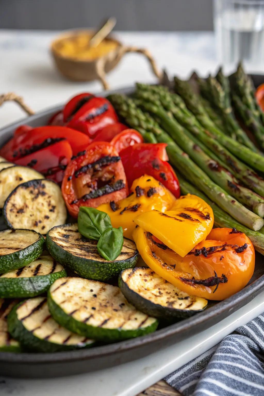 Fresh and tasty, grilled vegetable platters enhance indoor BBQs.