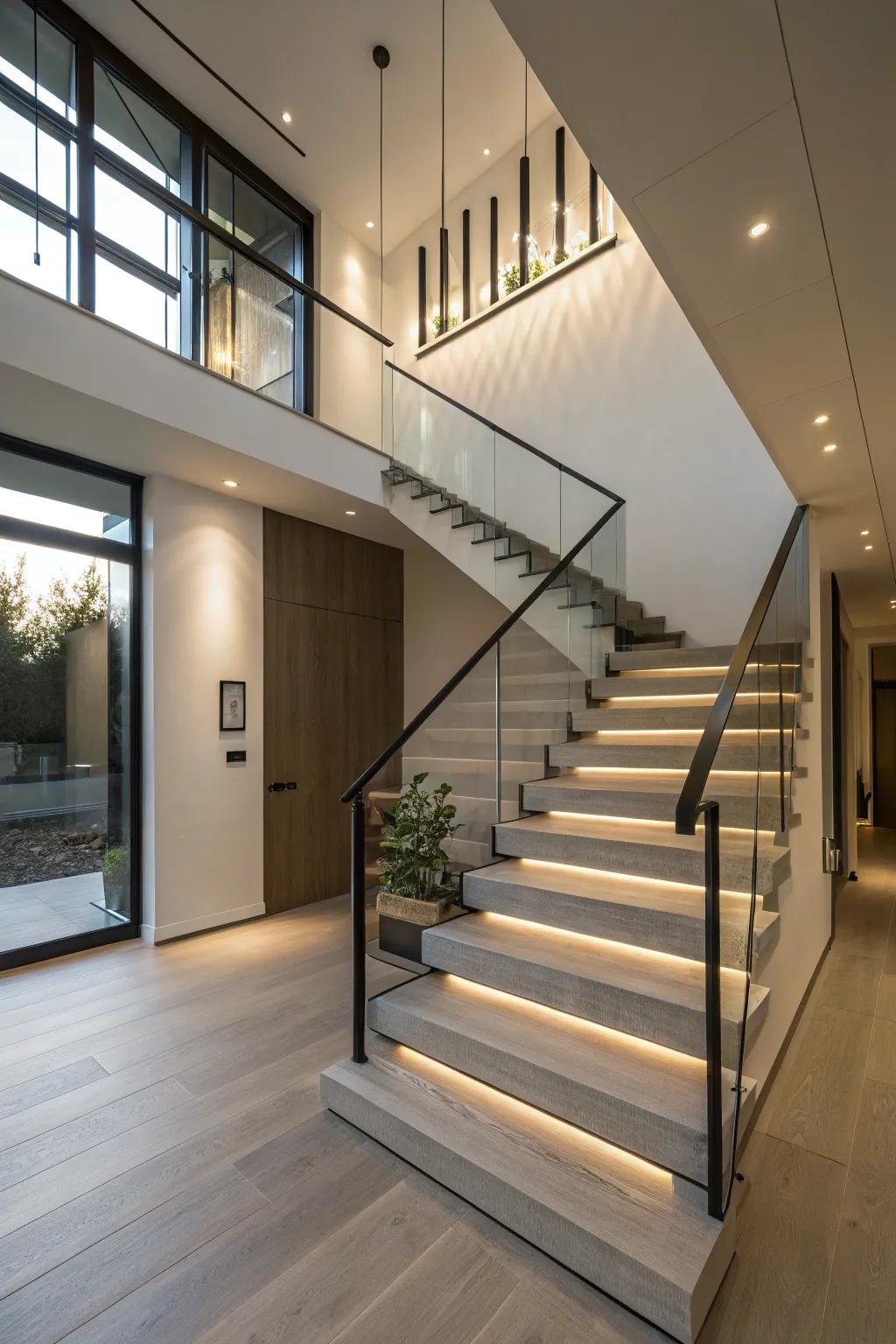 Hidden railings create a floating stairs illusion.