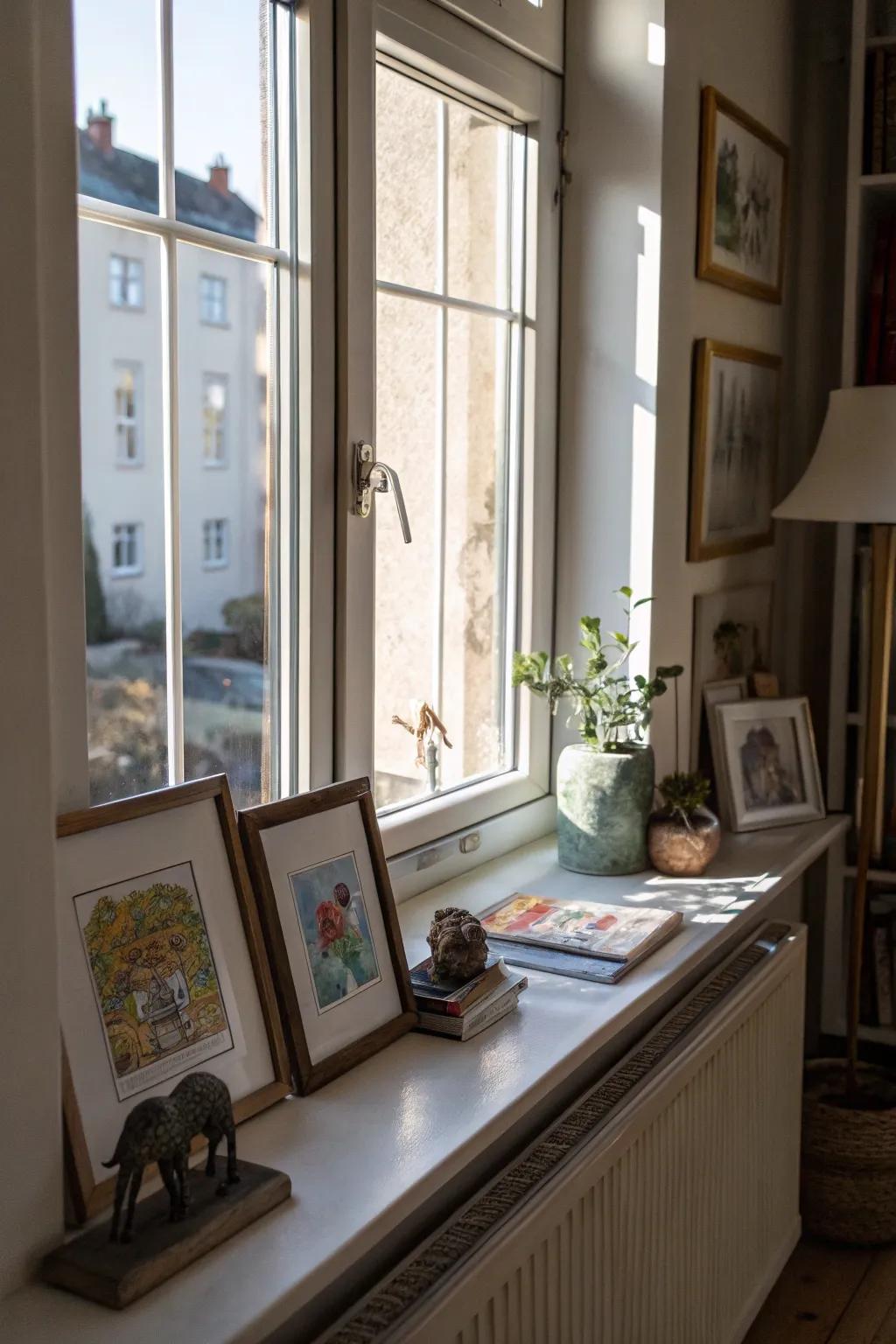 Concoct a gallery-esque ambiance with artistry displayed on your window sill.