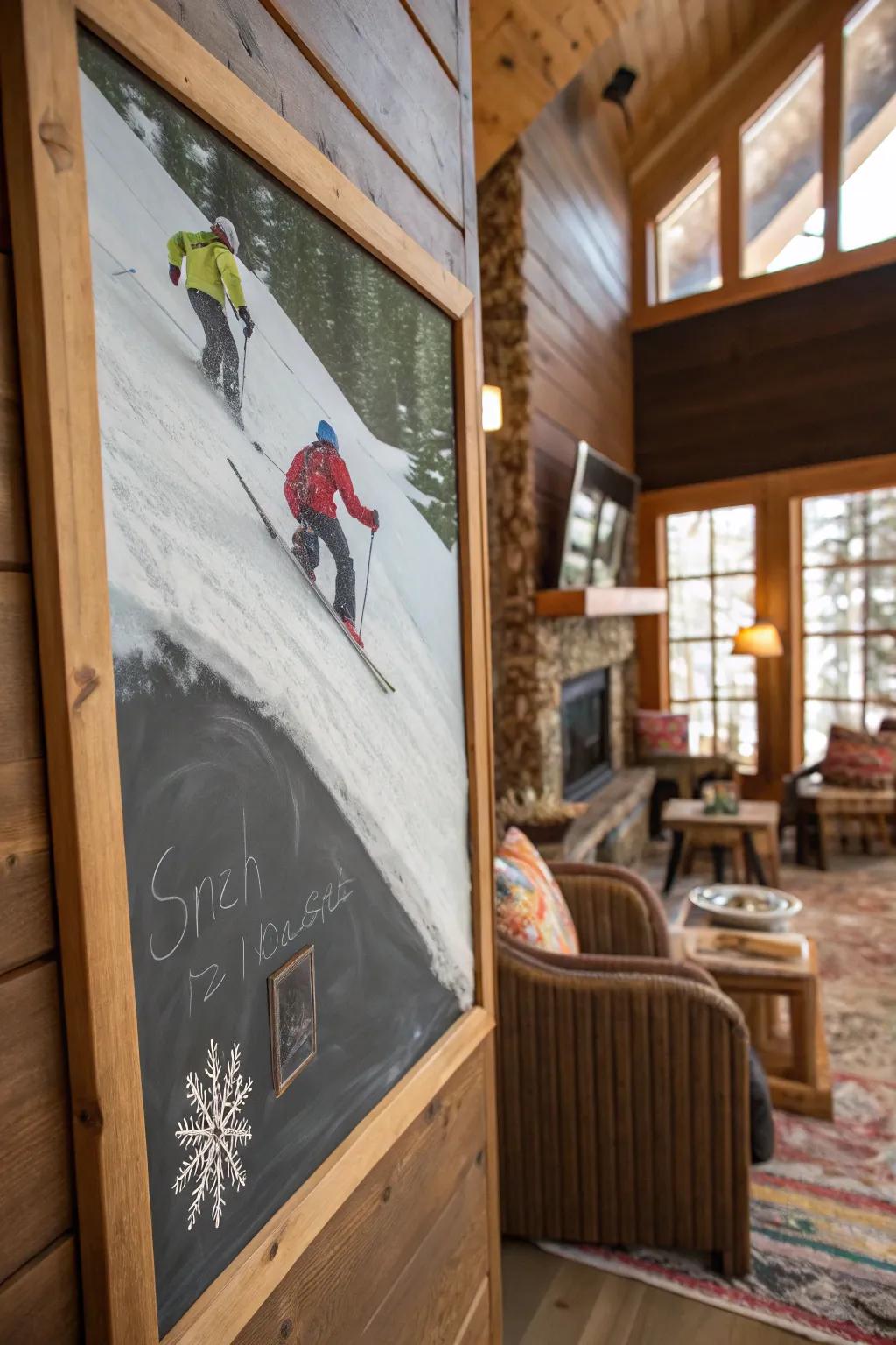 Capture the thrill of skiing through slate artistry.