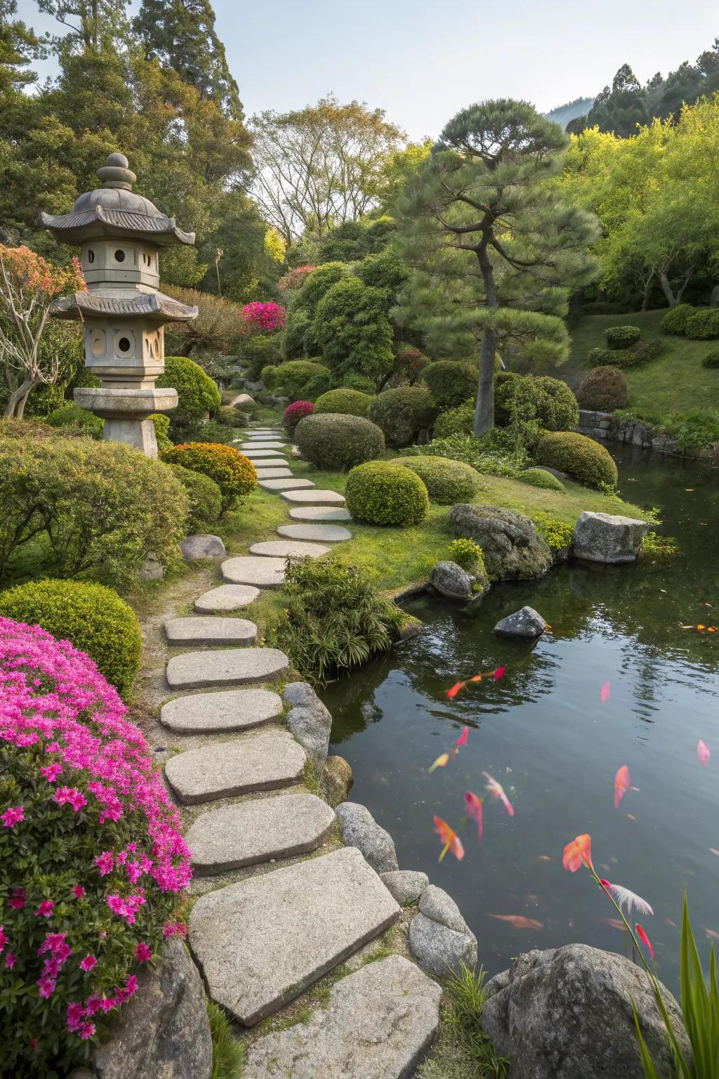 A harmonious mixture of all-natural elements in a Japanese garden.