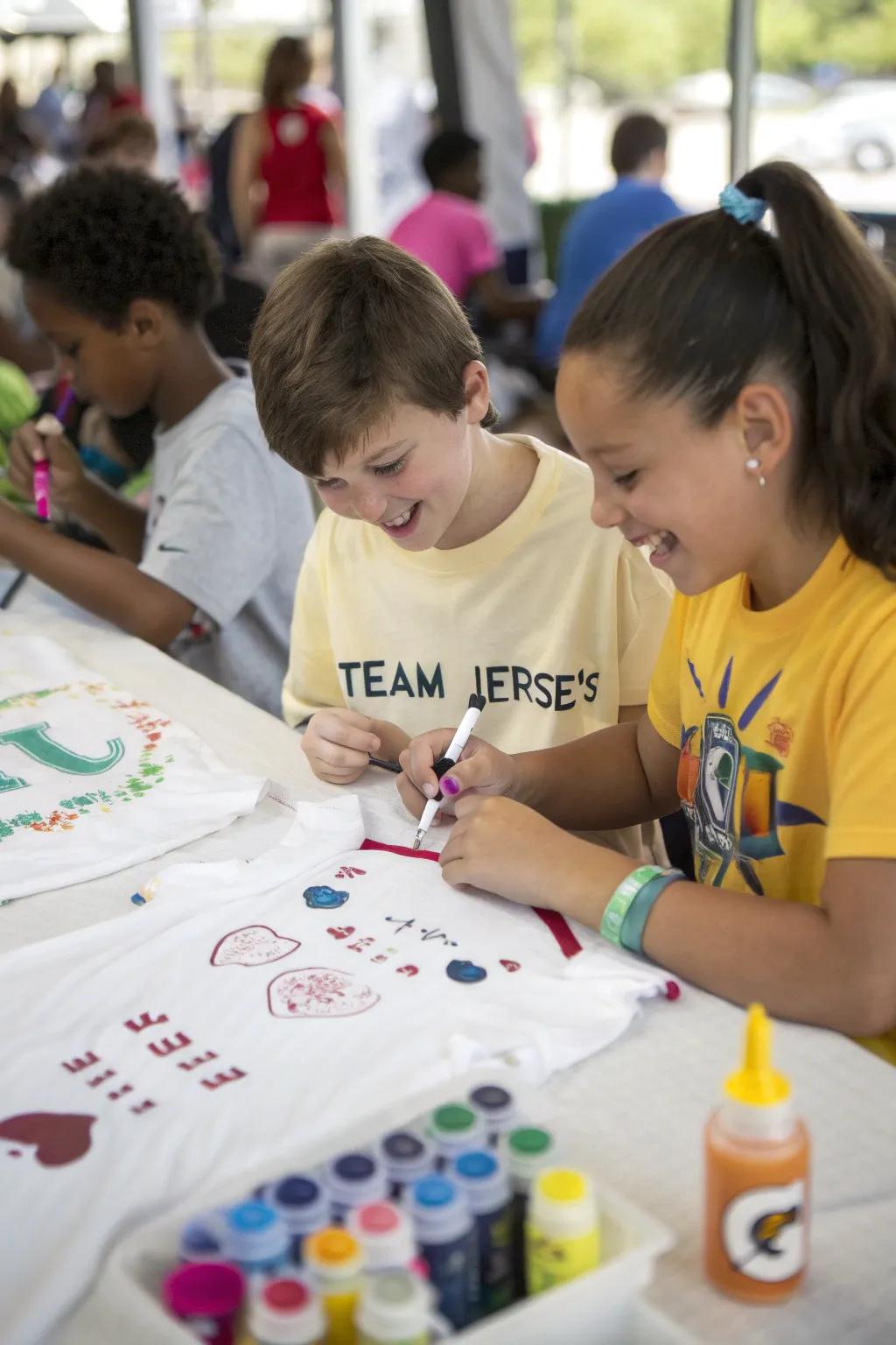 Participants designing their own team uniforms as a spirited undertaking.