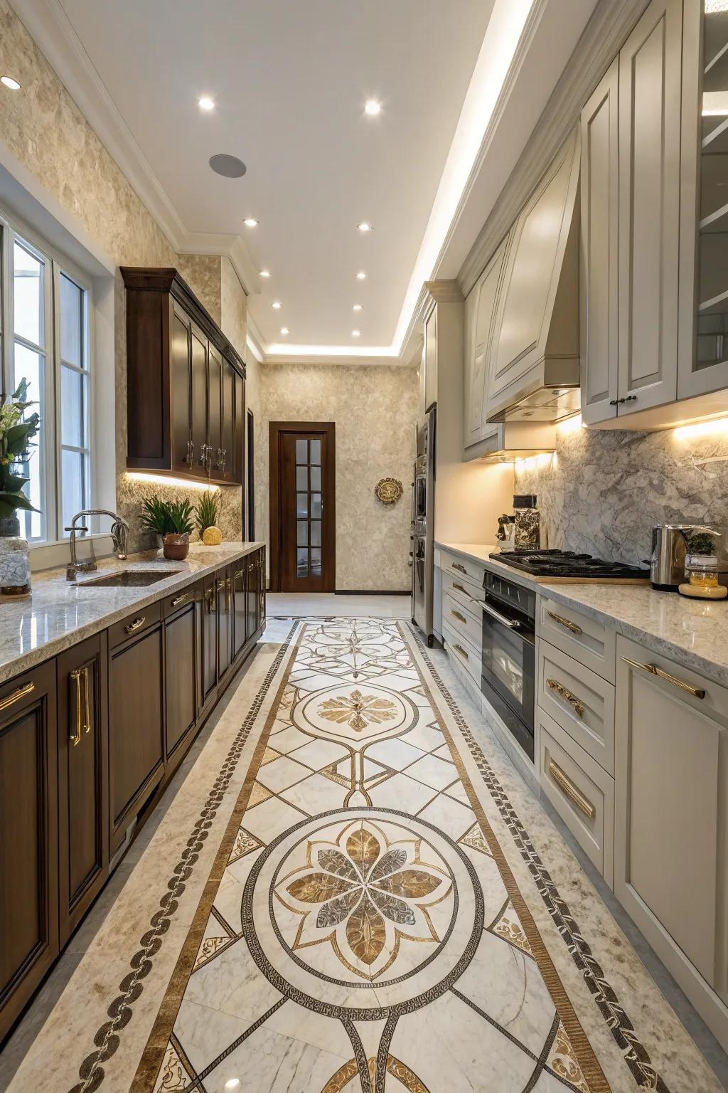 Elevate your cooking area through marble mosaic elegance.