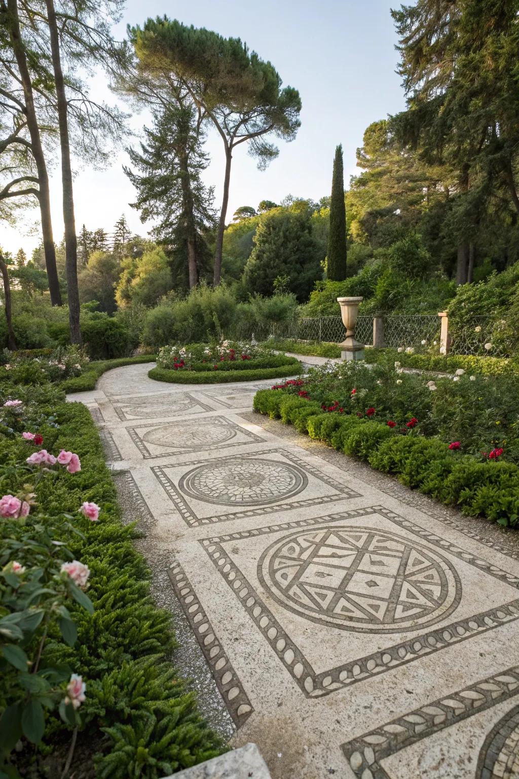 Patterned stone designs turn garden spaces into artworks.
