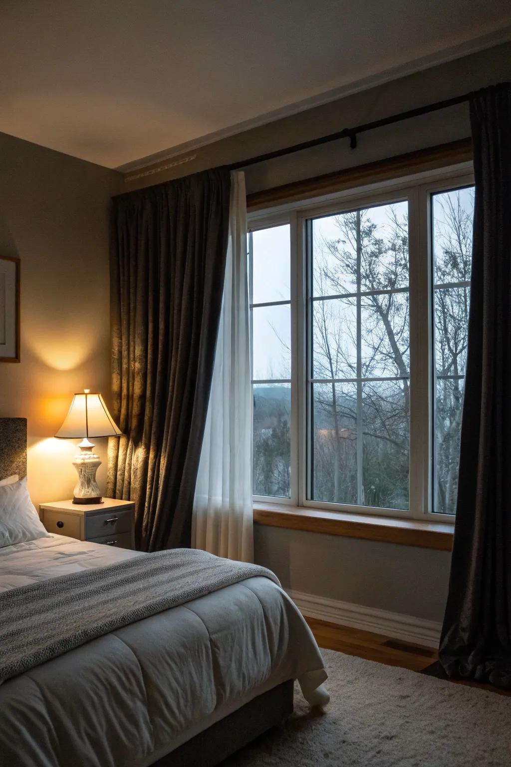 Light-blocking curtains offer ultimate privacy.