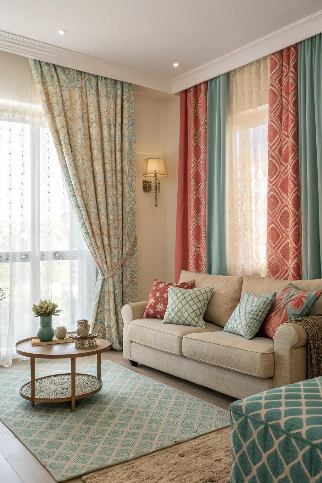 Harmonized colors tie window fashions with room decor.
