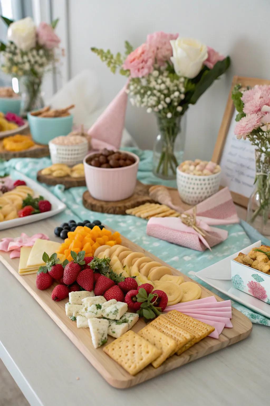 A bountiful charcuterie table provides an impressive snack selection.