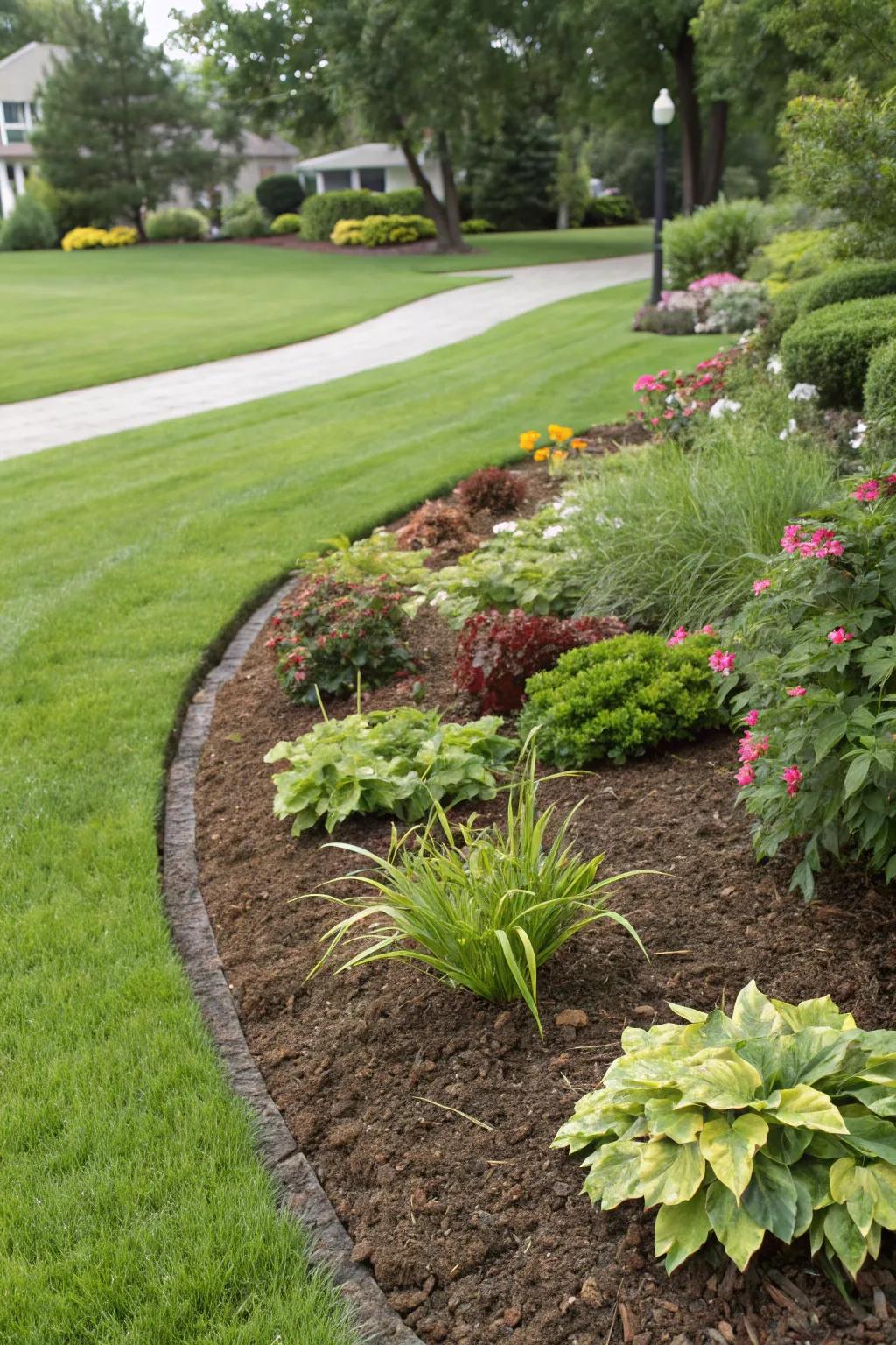 A mulched garden plot assisting to conserve moisture and discourage weeds.