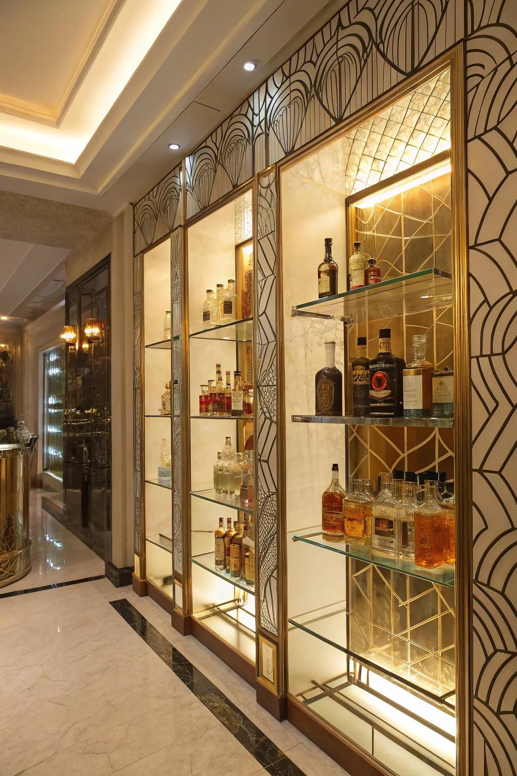 Art deco elegance through glass shelving.