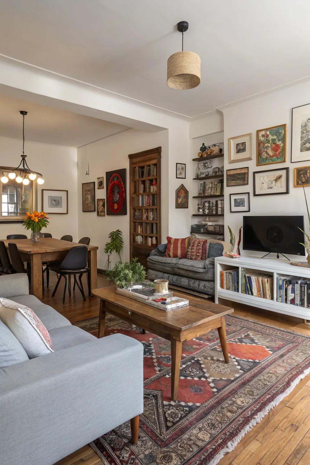A blend of contemporary and timeless styles results in a dynamic yet cohesive space.