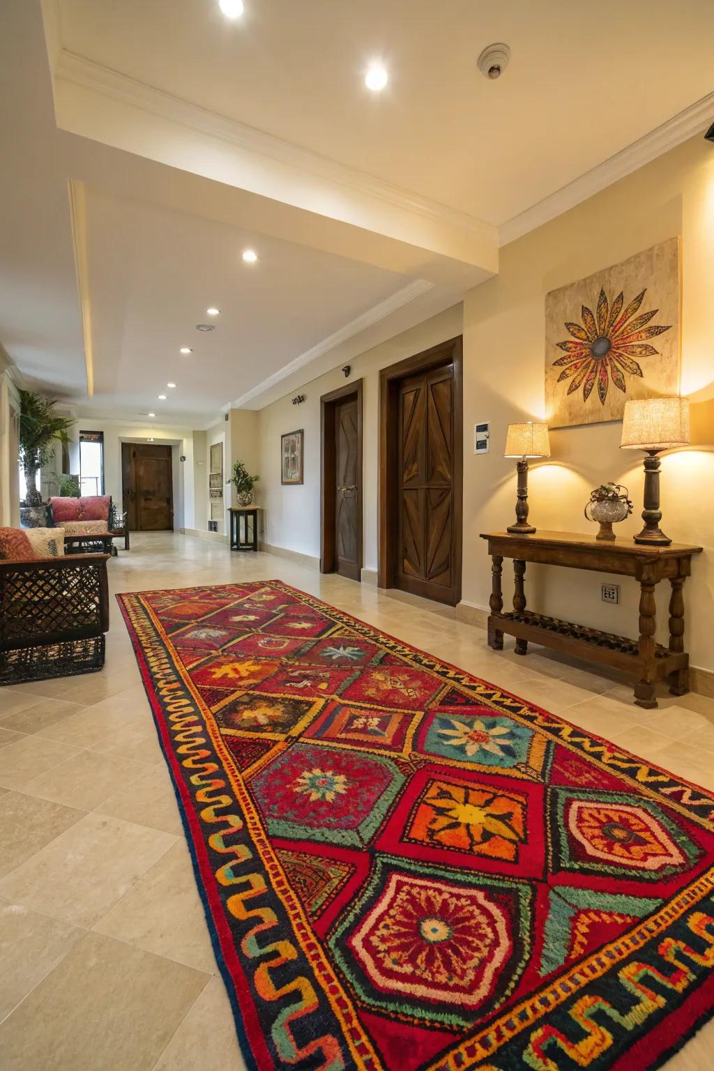 A lobby brought to life with a vibrant floor covering