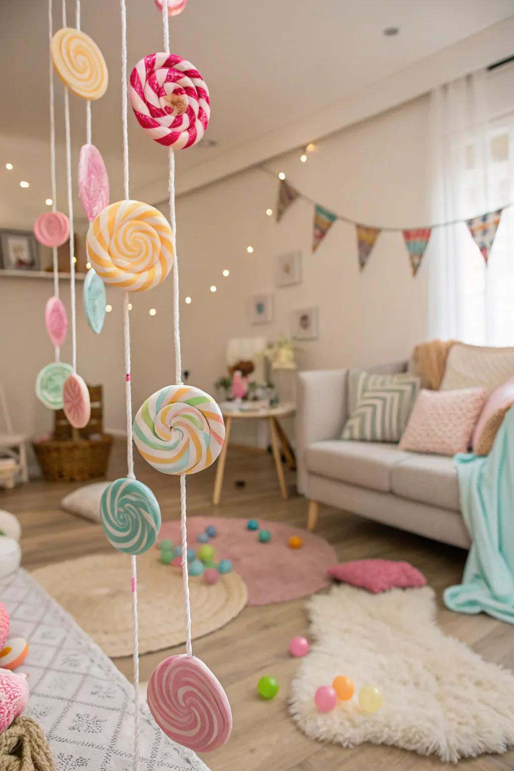 Hanging lollipops produce a bewitching, soaring illusion.