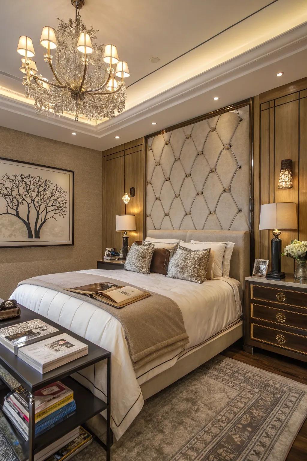 A luxurious bedroom enhanced with personal flourishes that reflect the owner's personality.