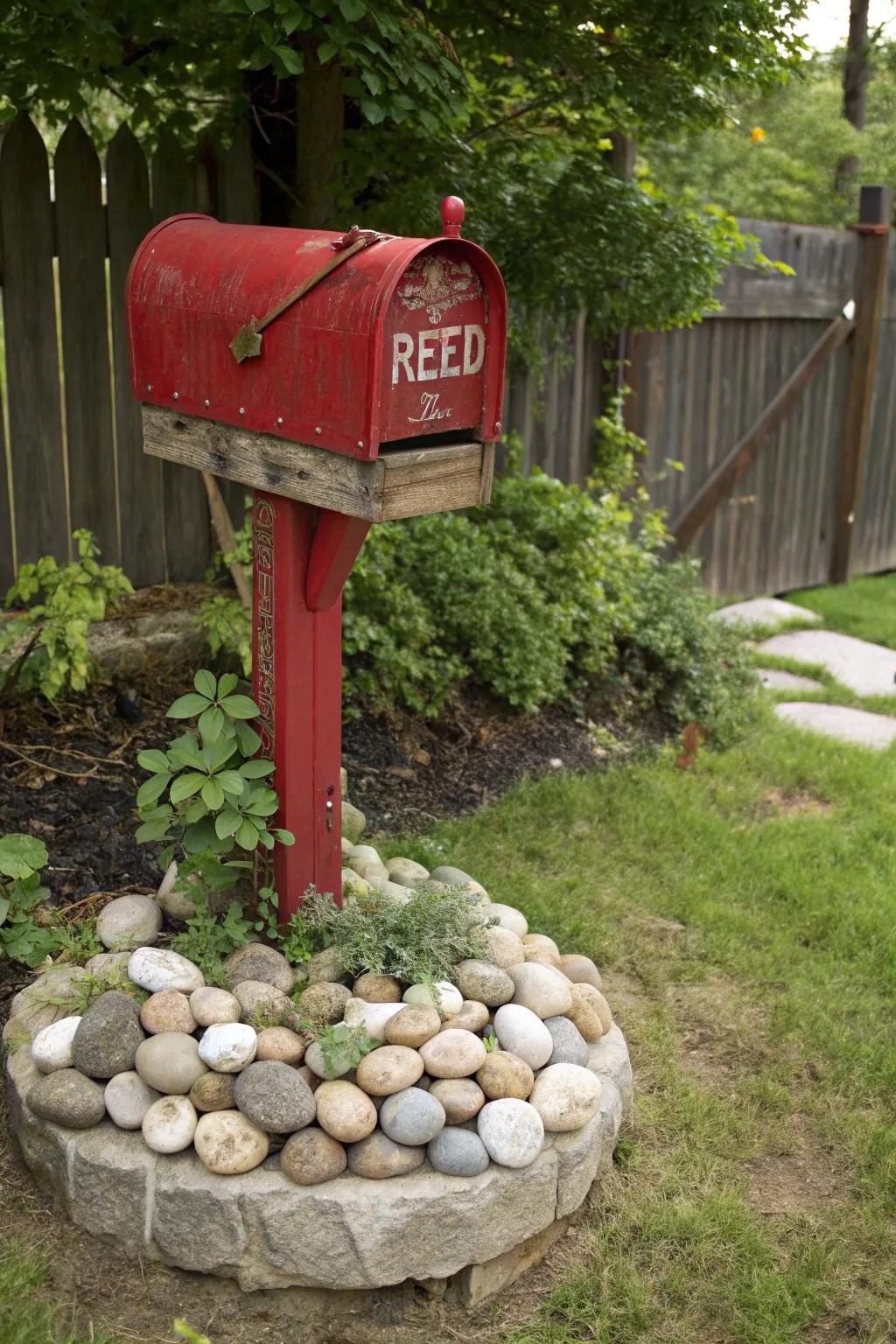A country stone circle lends rural charm to your mailbox.