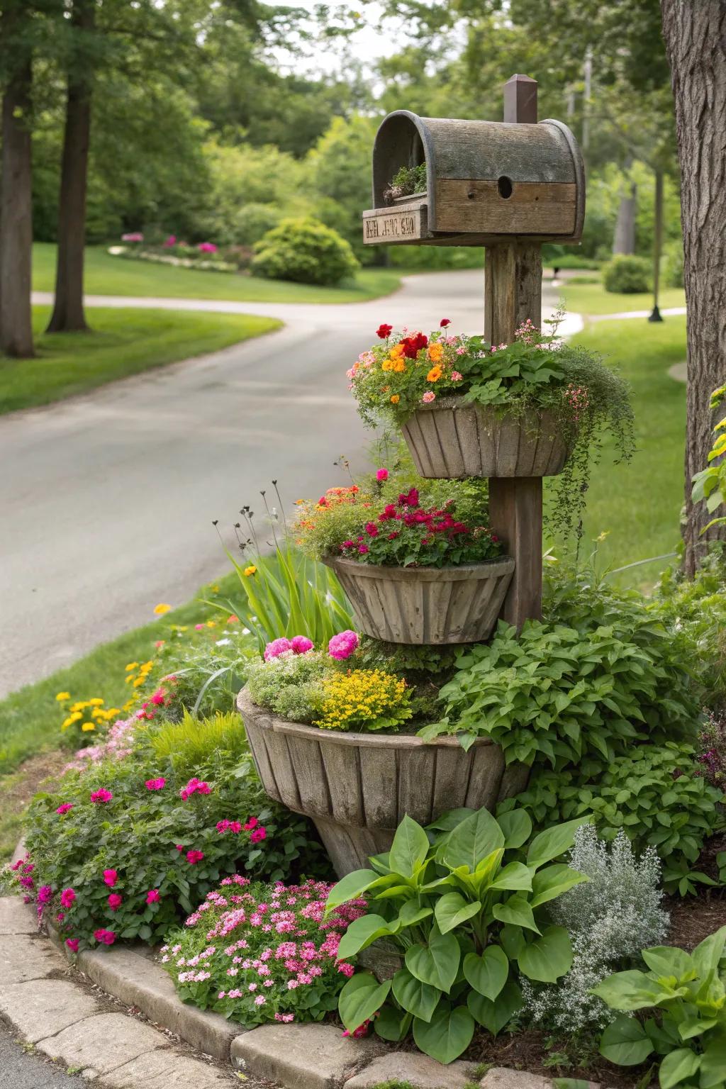 Tiered flower beds offer dimension and a variety of planting options.