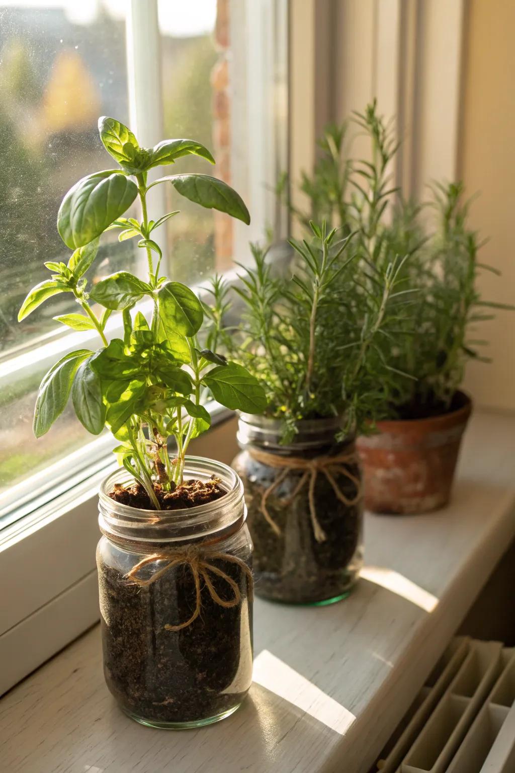 Propagate your individualized herbs within repurposed jar planters.