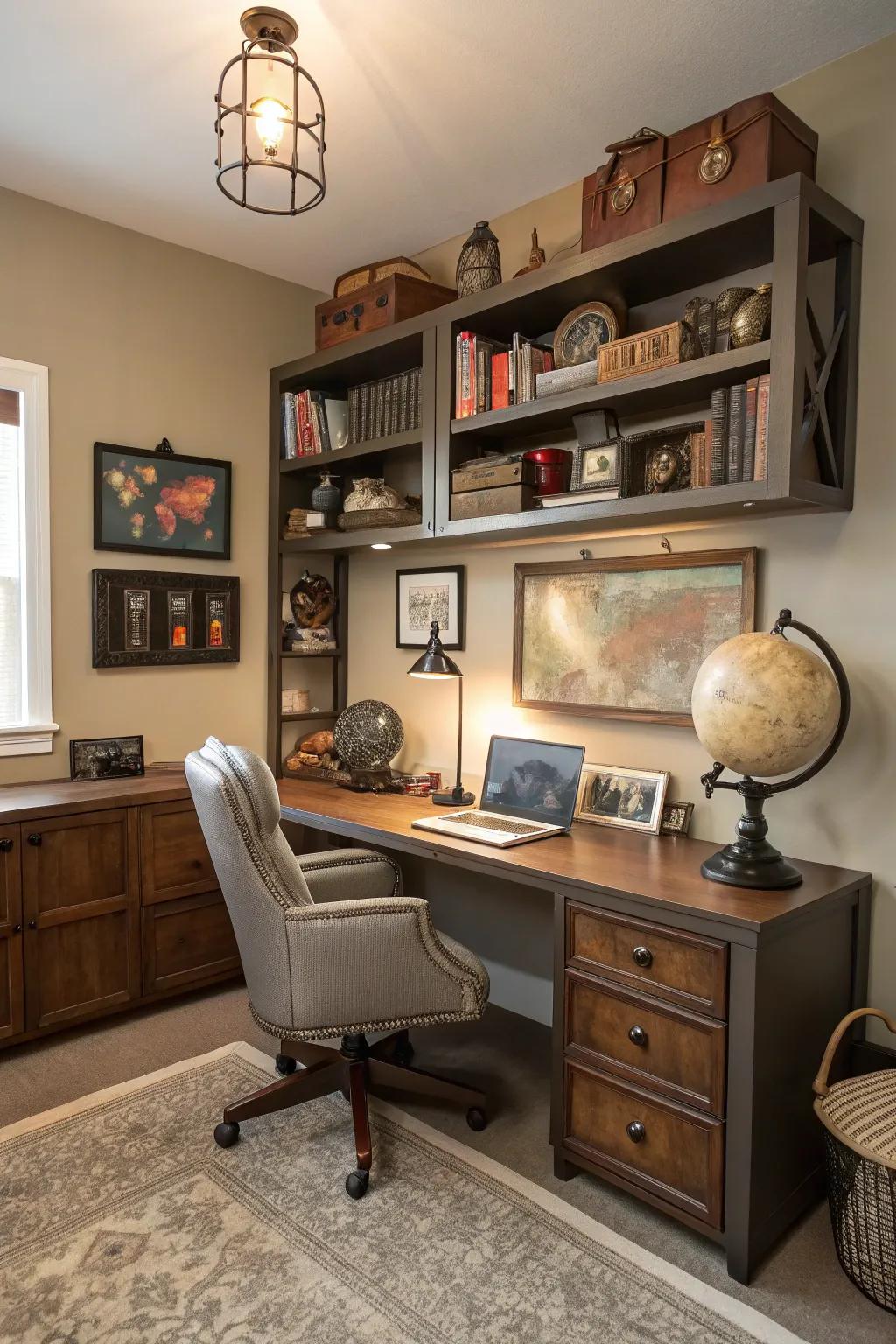Personal style is vividly displayed throughout this distinctively adorned office.