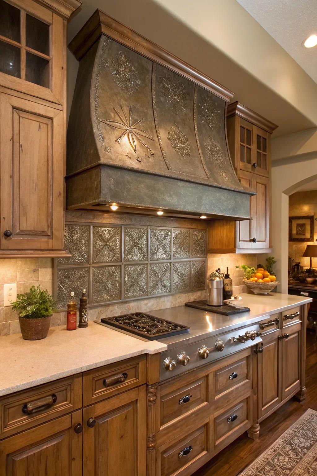 A kitchen that features TimeCrafted tin metal for a vintage touch.