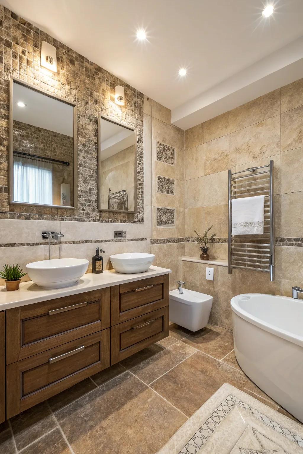 Natural materials introduce texture and dimensionality to the bathroom.