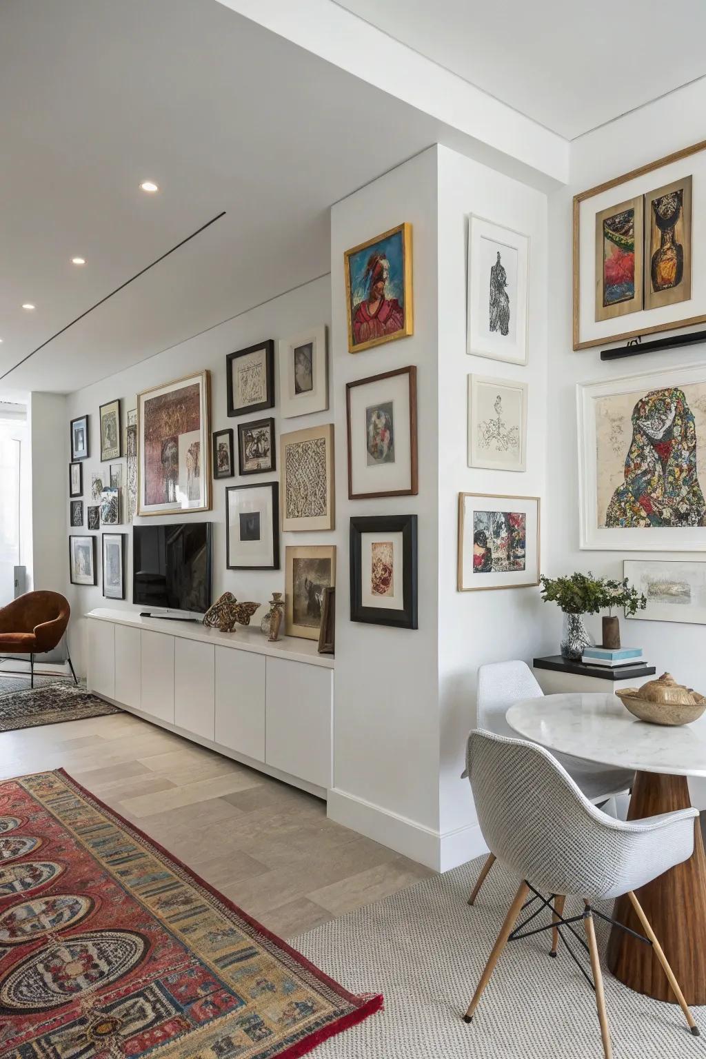 Design an art showcase within your alcove to express your unique style.