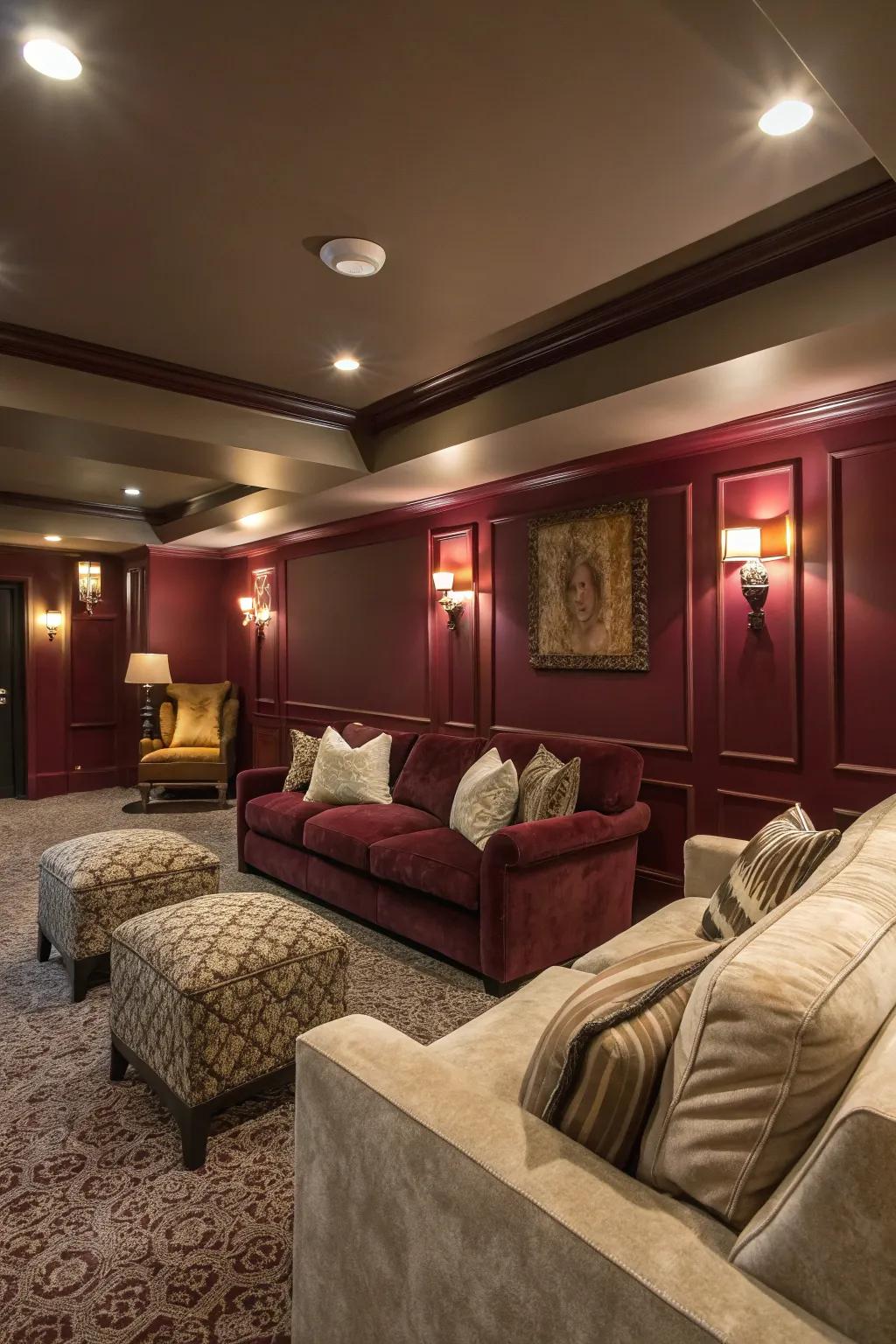 Enriched maroon crafts an inviting and comforting atmosphere.