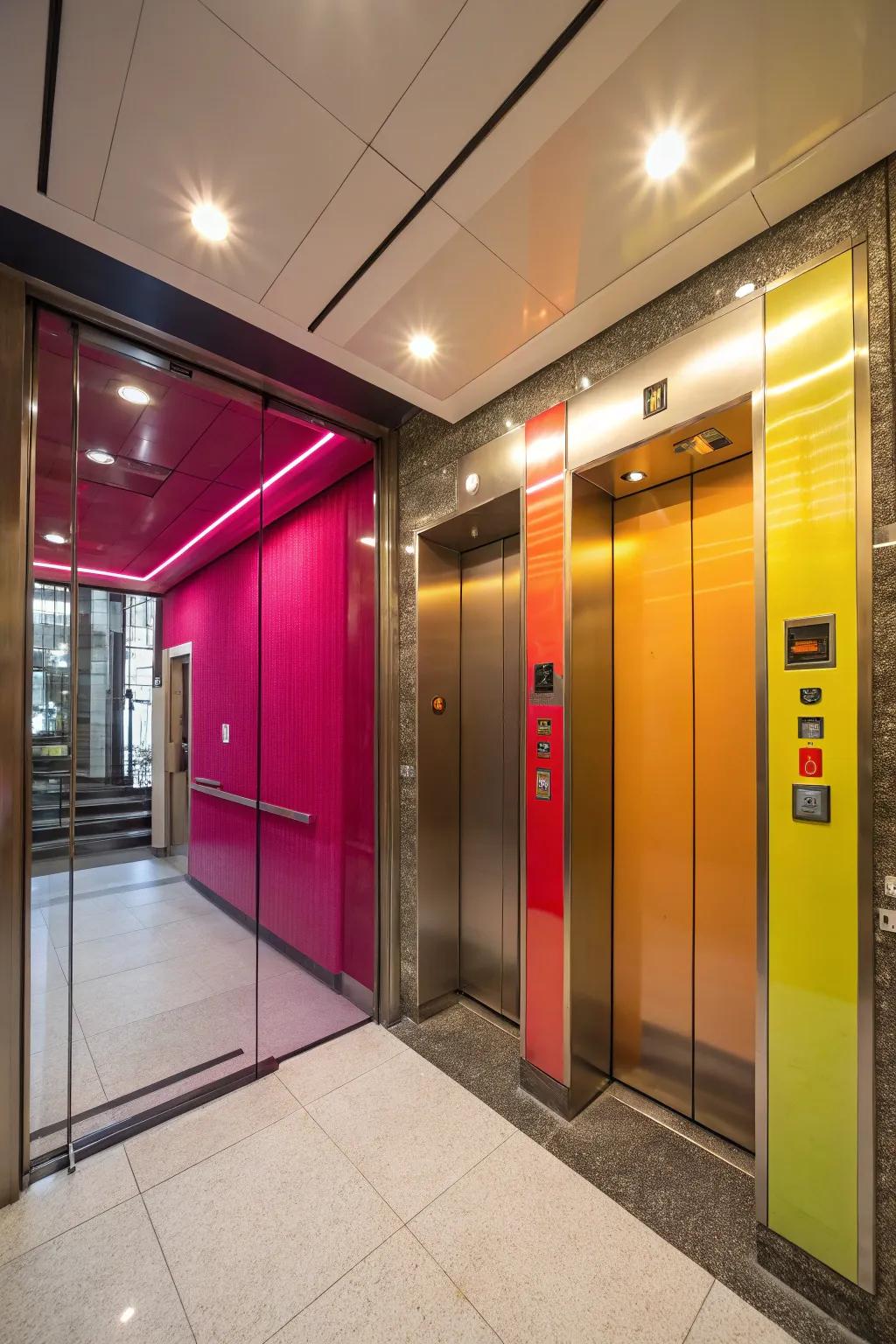 An elevator featuring vibrant tonal accents that inject vitality.