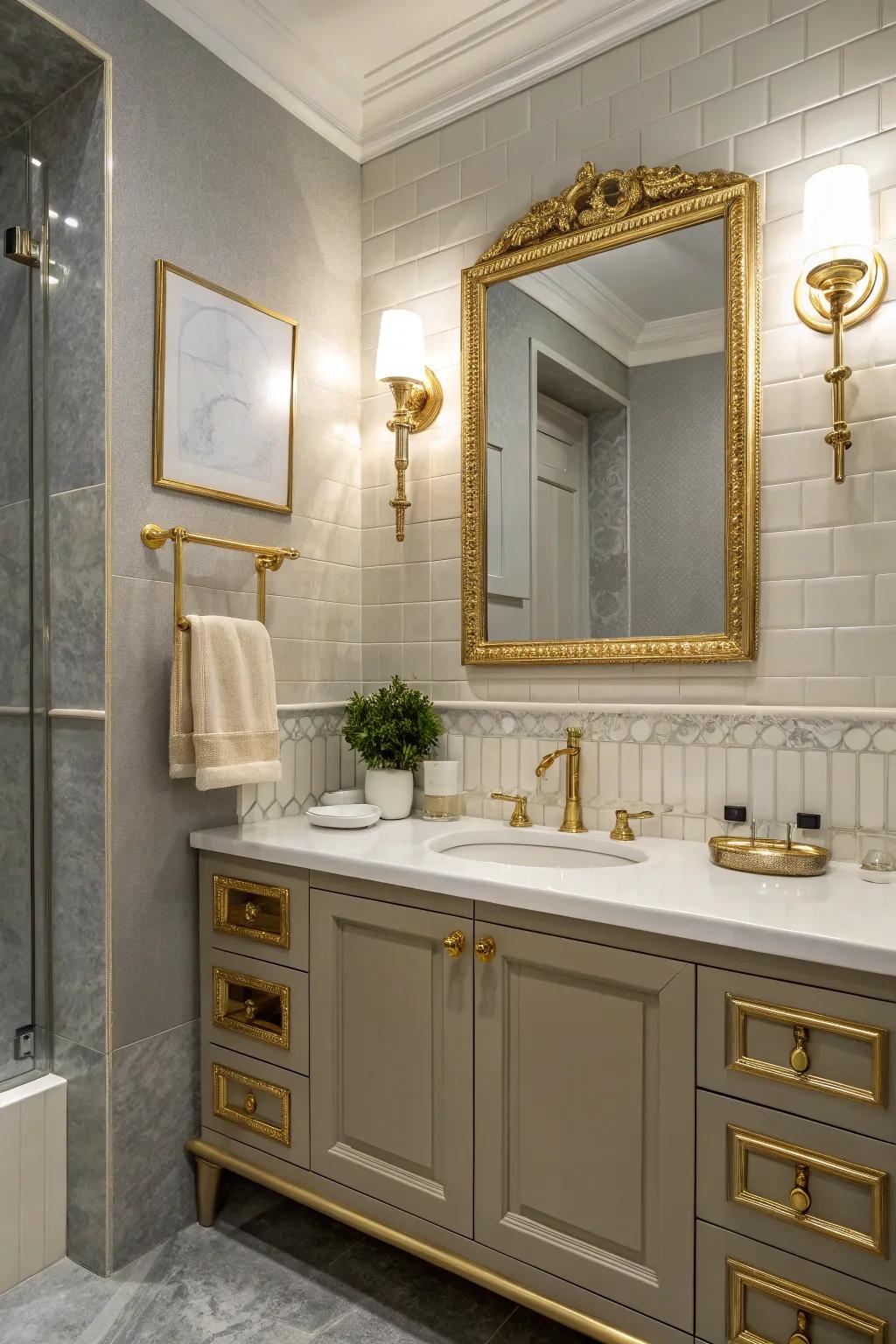 Metallic highlights offer a sophisticated contrast and uplift the bathroom's design.