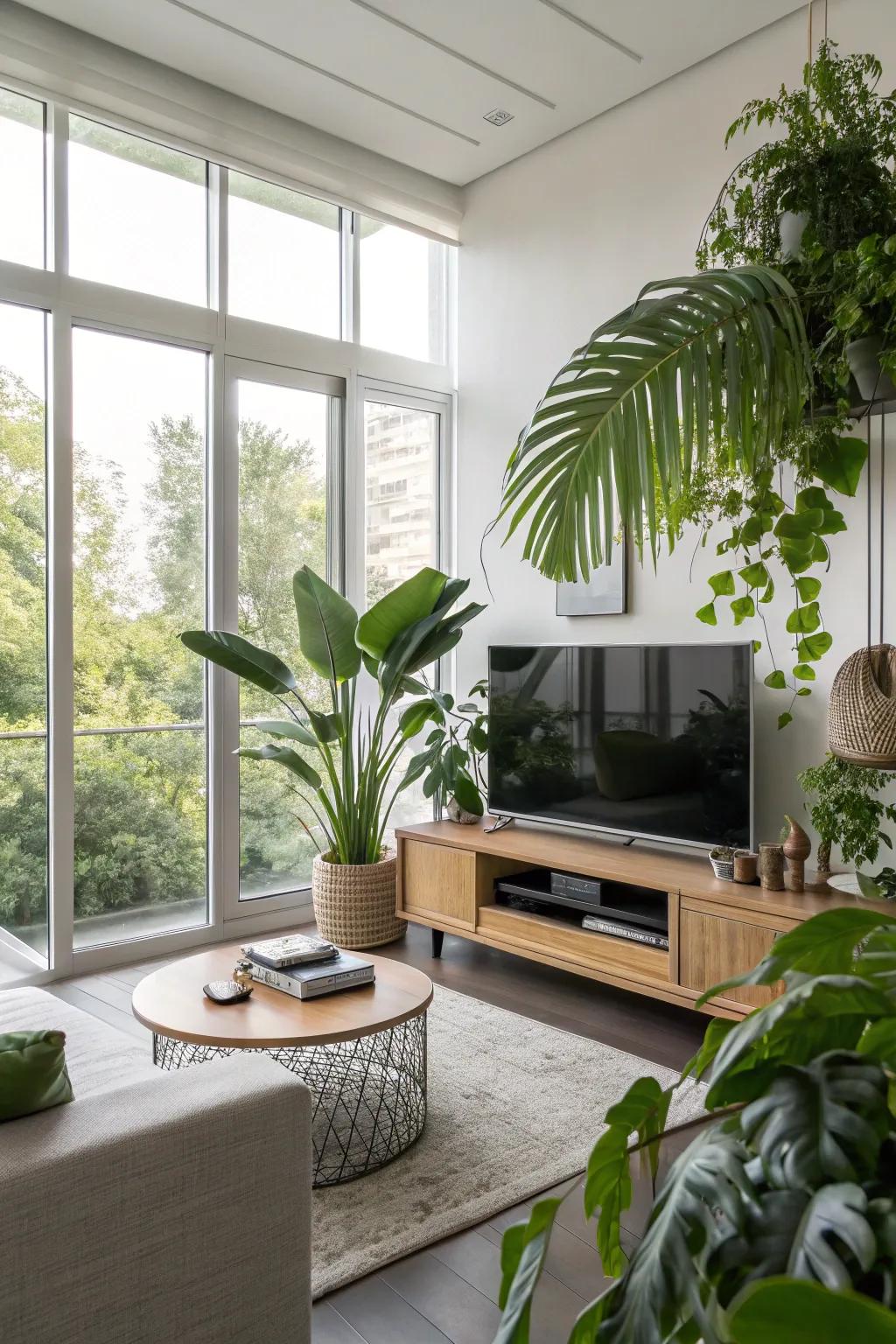 Vegetation adds vibrancy and freshness to a lounge.