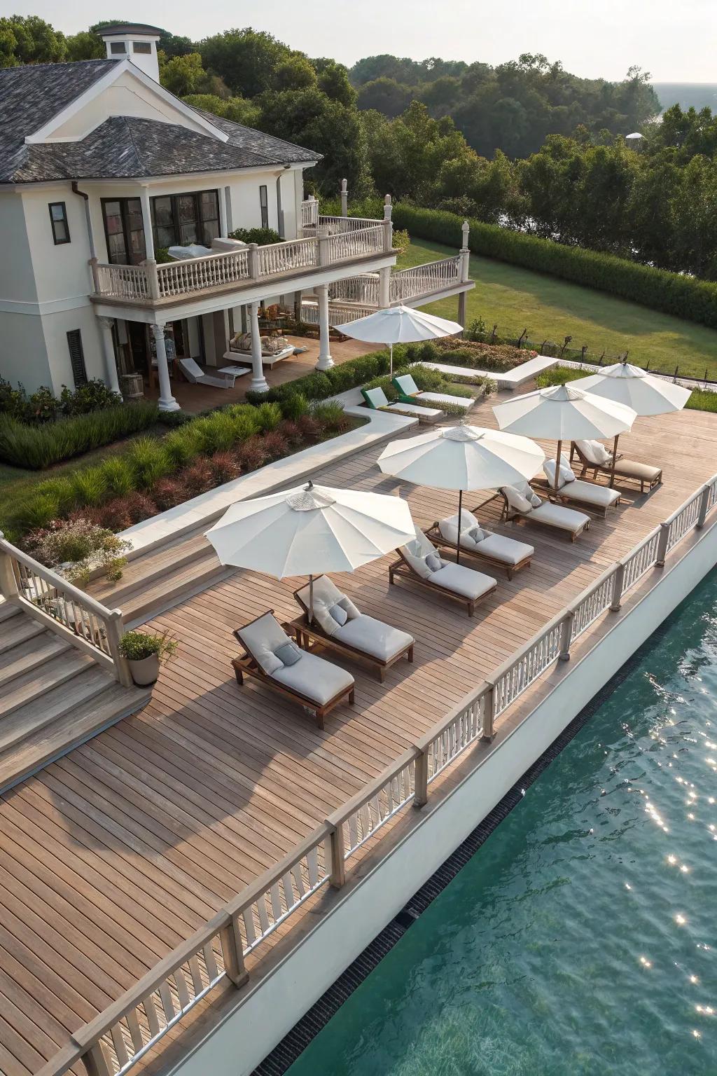 A resort-inspired deck that enhances a lavish pool environment.
