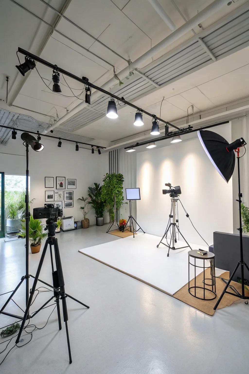 Innovative studio illuminated by eco-conscious diode rail illumination.