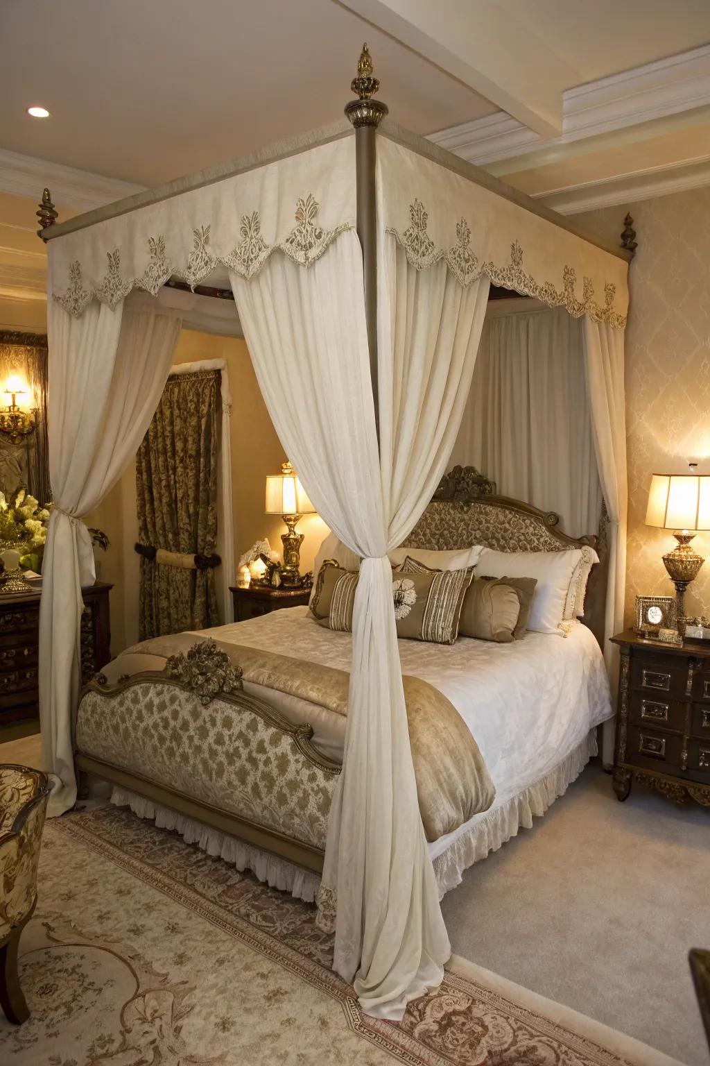 A four-poster bed radiates elegance and ageless appeal.