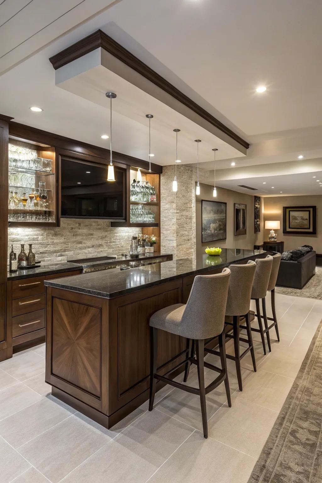 Smoothly integrated wet bars elevate your dwelling's cascade.