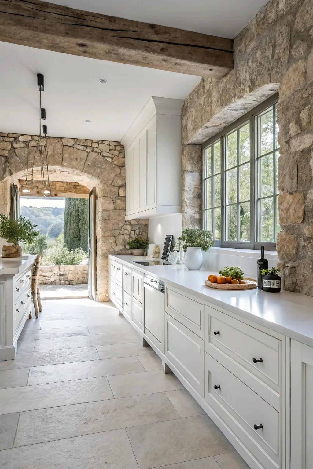 Textural variety adds depth to the kitchen design.