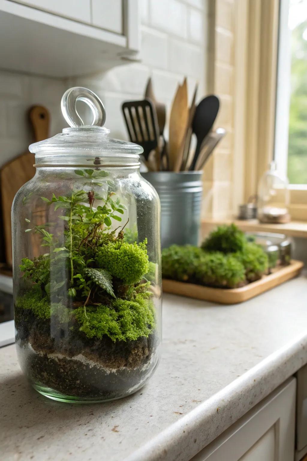 An enchanting mortar jar vegetation enclosure that introduces a nuance of nature.