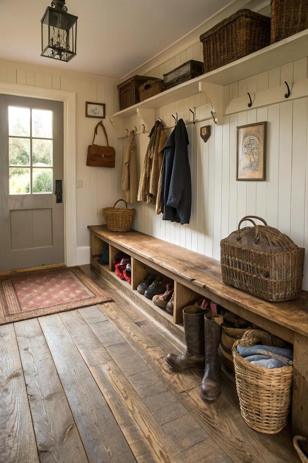 Salvaged timber covering imparts rustic charm and sustainability to your environment.