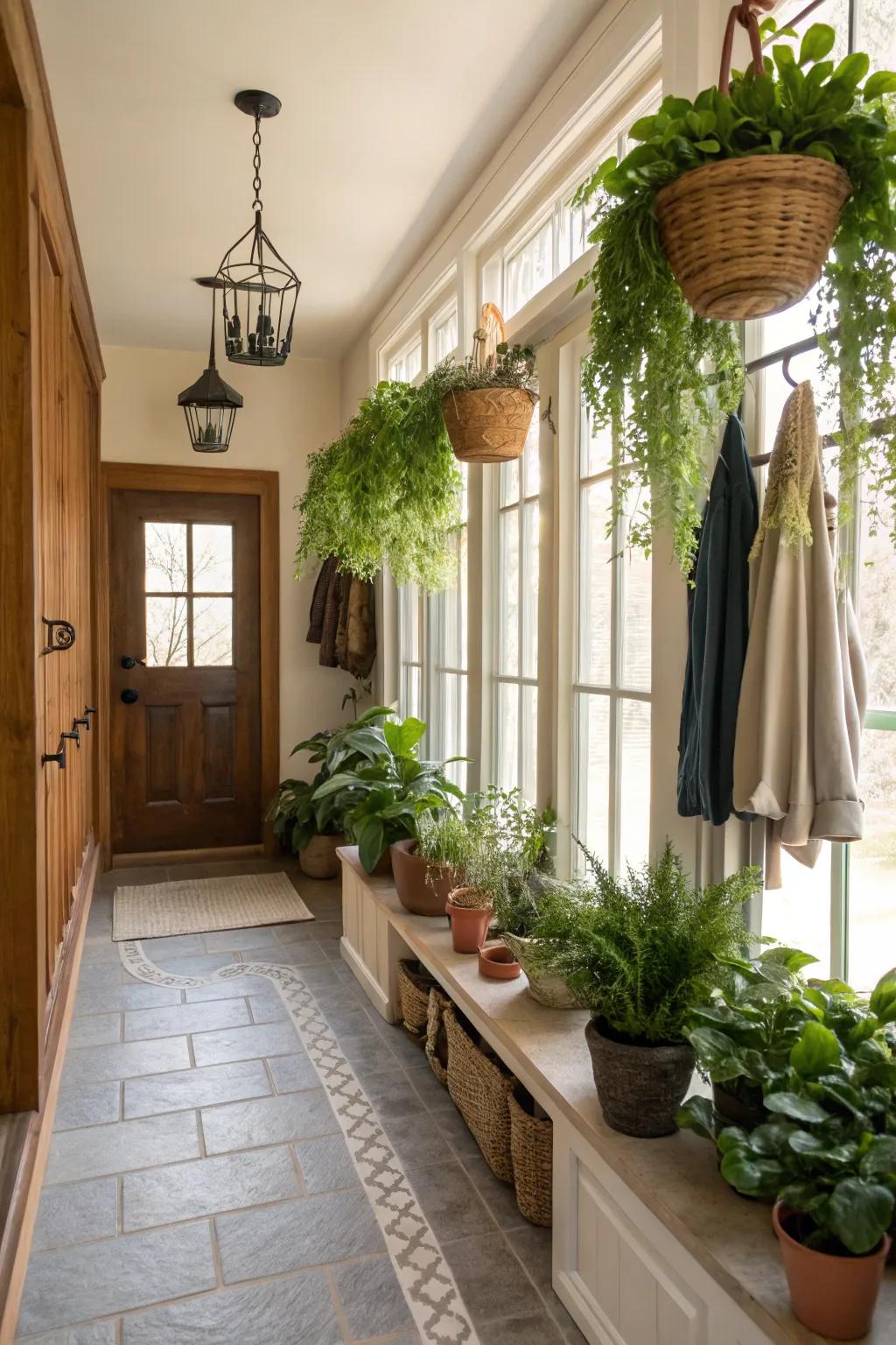 Nature adds a refreshing touch to any mudroom space.