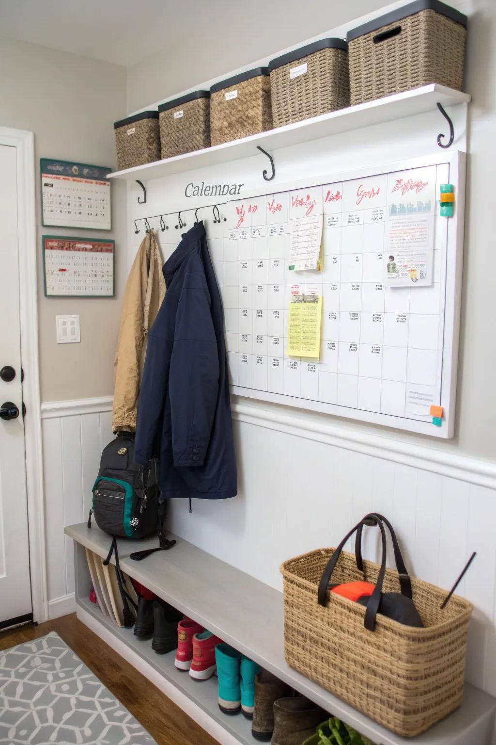 Mudroom command hub with calendar and notes.