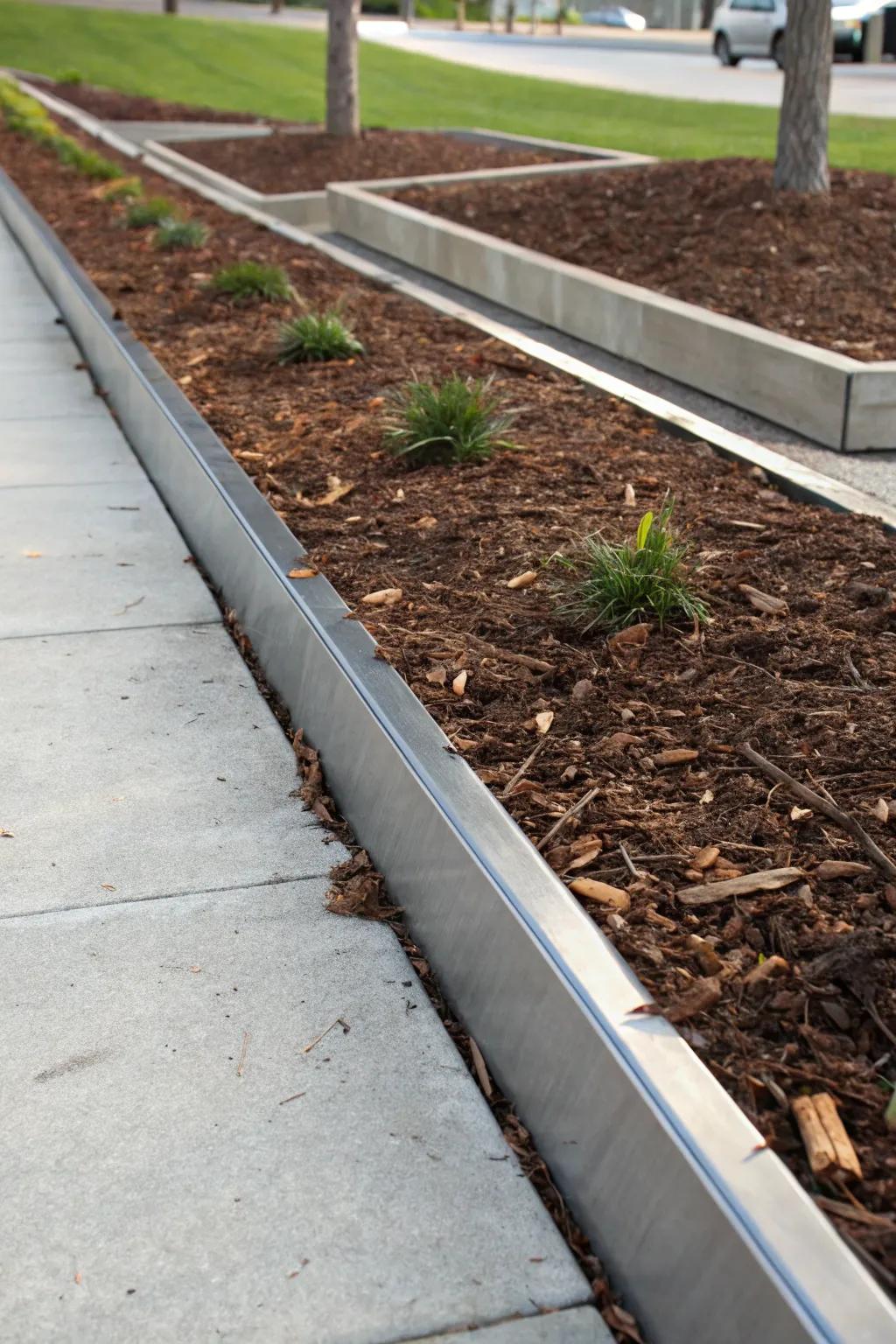 Metallic edges usher modernity into mulch borders.