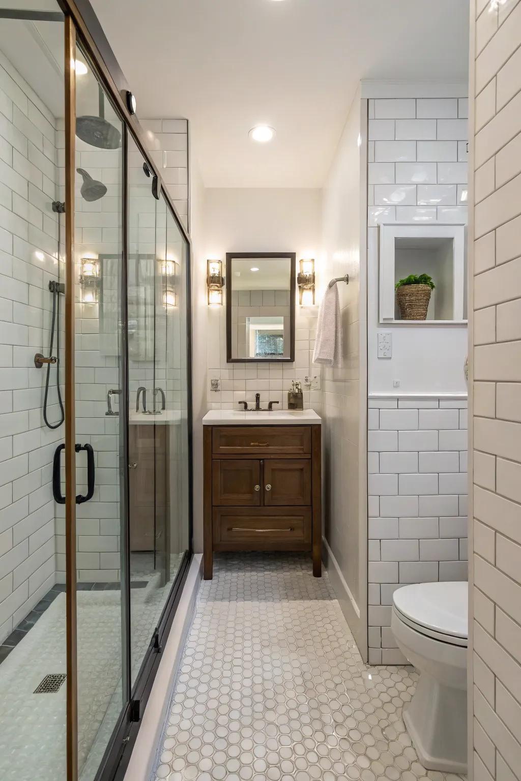 Step-free showers present an expansive and luxurious experience in compact bathrooms.
