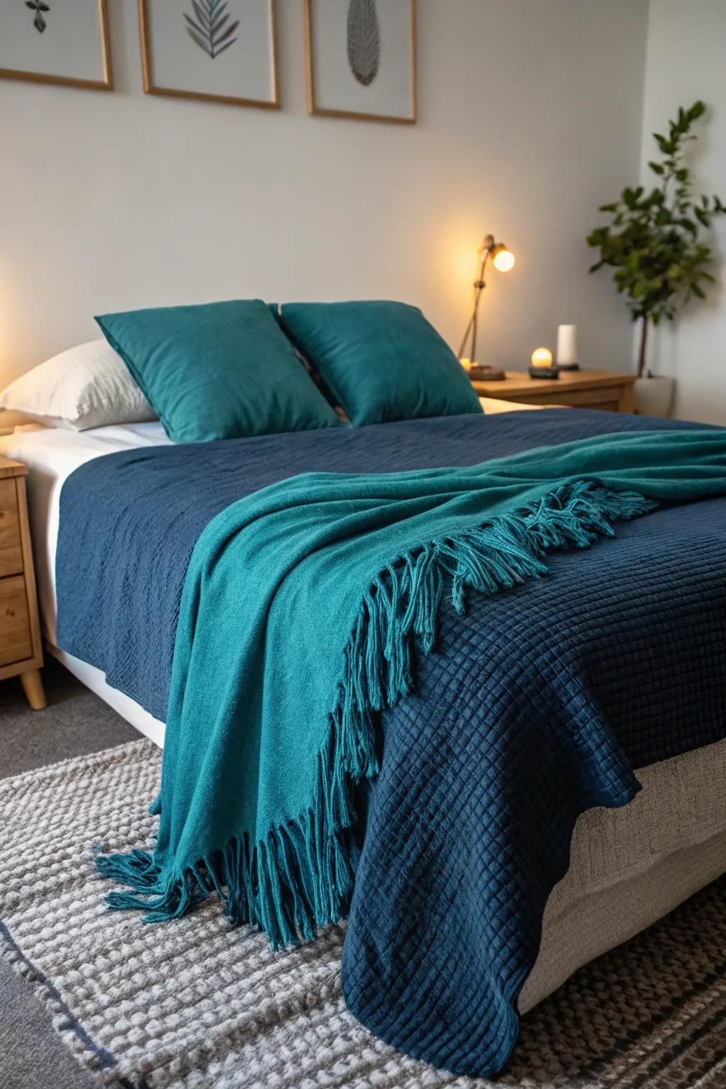 Cerulean throws add warmth and color, perfect for layering.