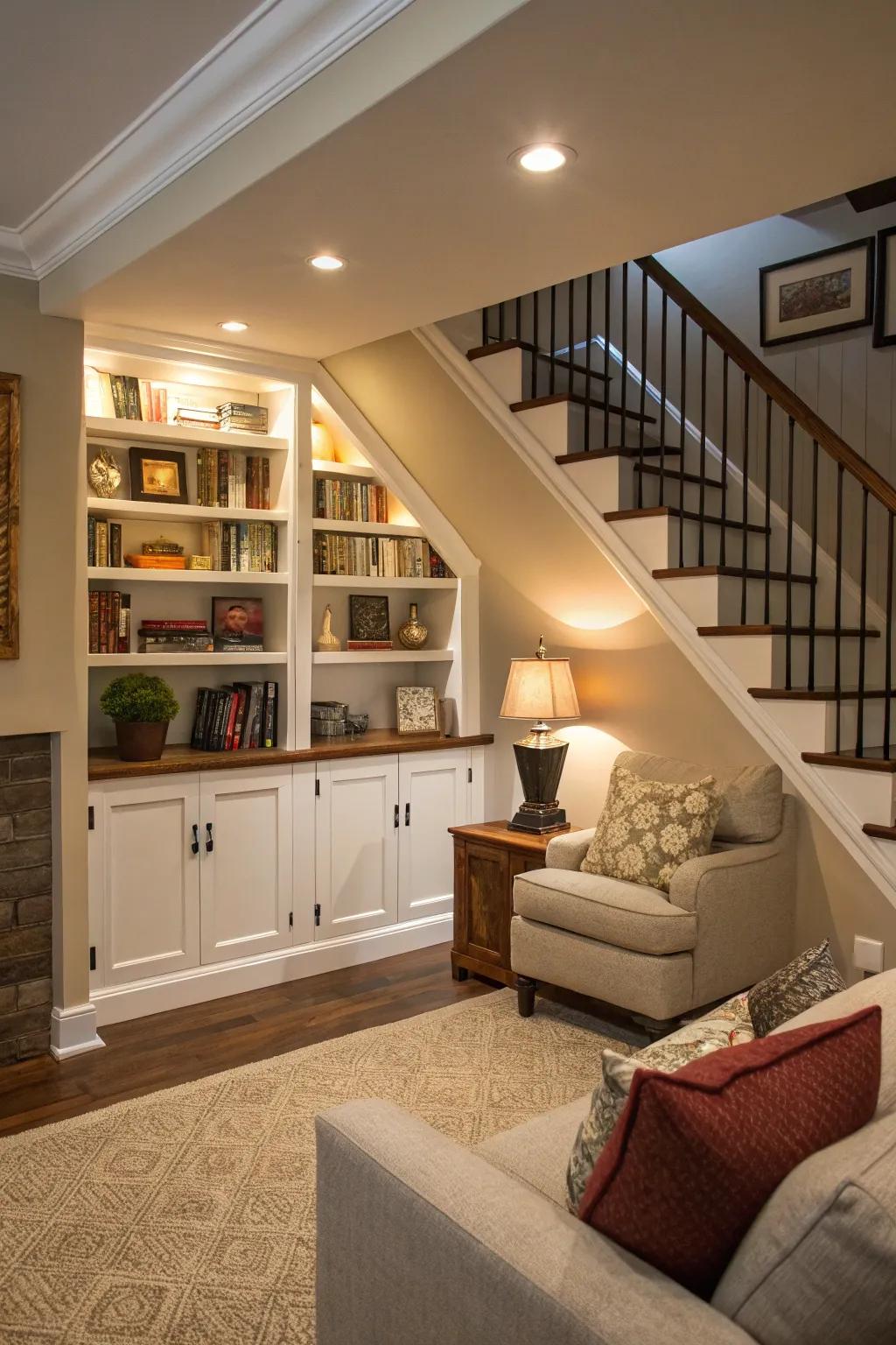 Efficiency harmonizes with elegance, exemplified by concealed storage.